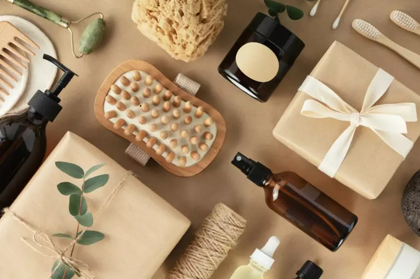 Flat lay composition with eco friendly personal care products