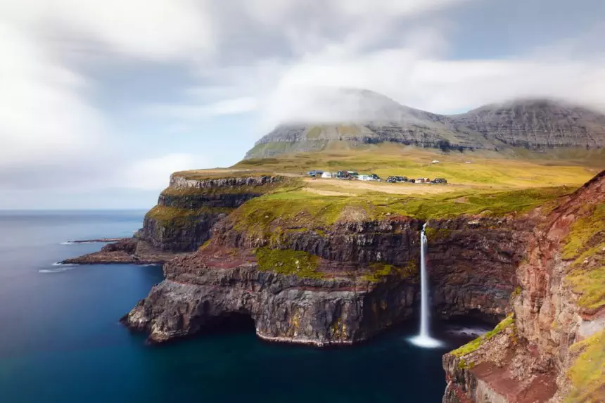 Mulafossur waterfall in Gasadalur, Vagar Island of the Faroe Islands