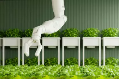 Smart robotic farmers concept,Agriculture technology automation