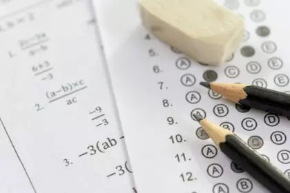 Pencil and eraser on answer sheets or Standardized test form
