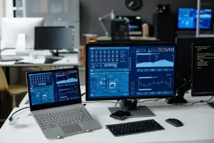 Computer Equipment on Desk in Cybersecurity Office