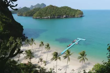 aerial shot of exotic island thailand marine park