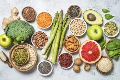 Superfoods, healthy food on light background